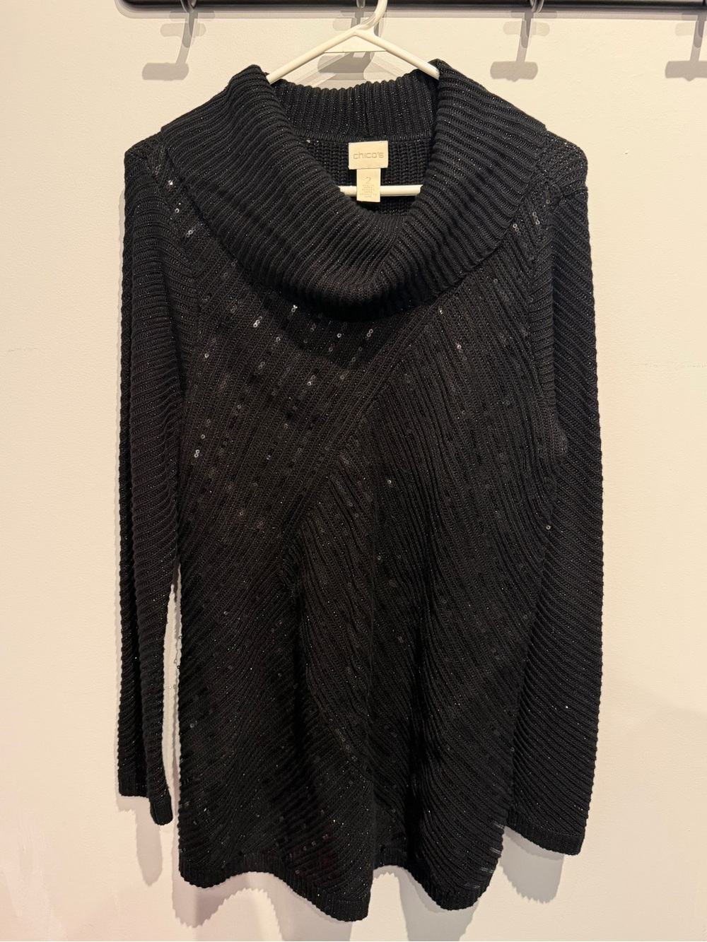 Chico's Black Sequin Cowl Neck Sweater